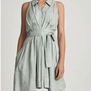 Reiss Carlotta Grey Green Sleeveless Tie Waist Midi Dress US 6